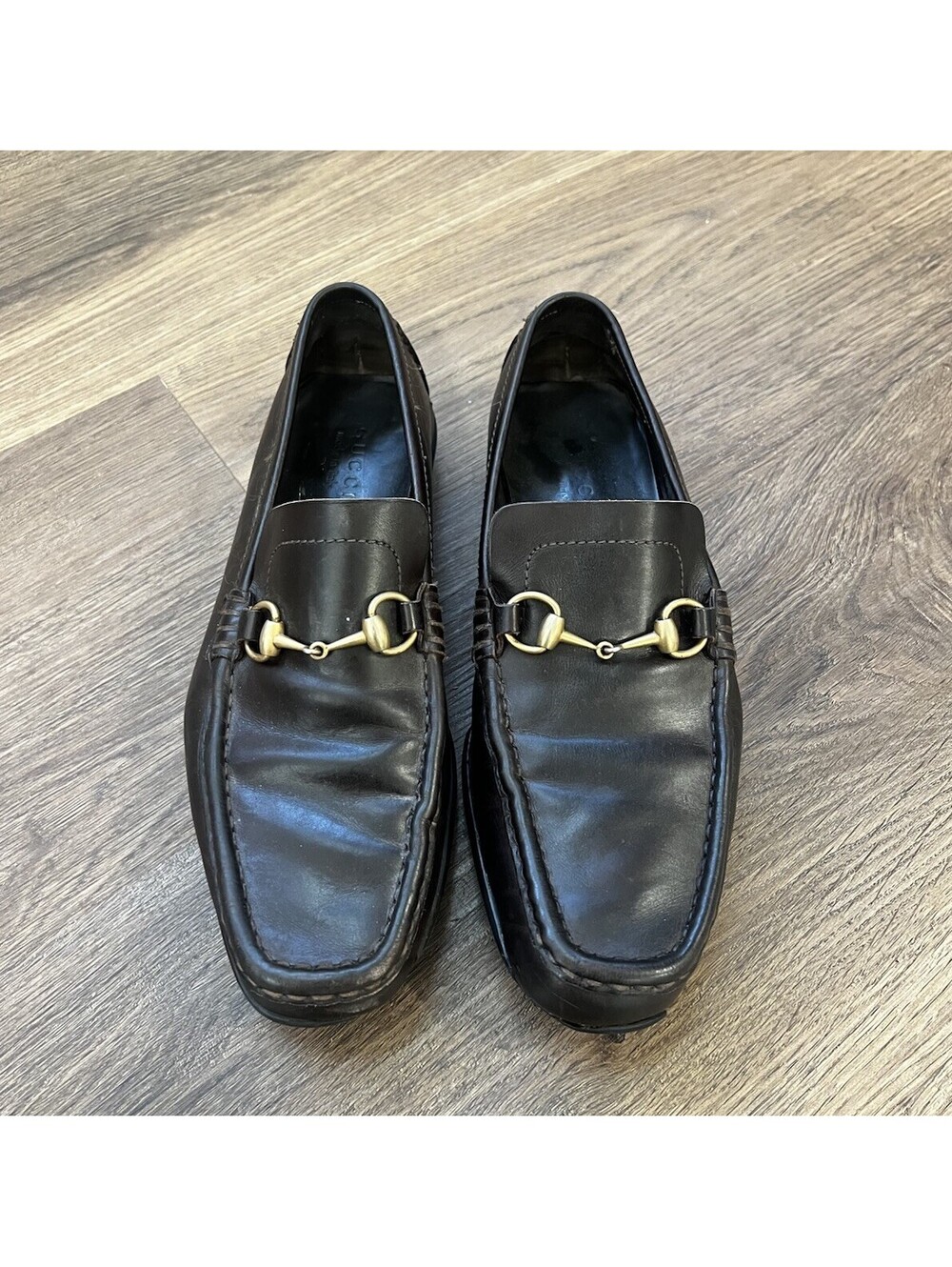 Gucci Mens Brown Leather Horsebit Driving Shoes Loafers Size 10.5 Italy READ